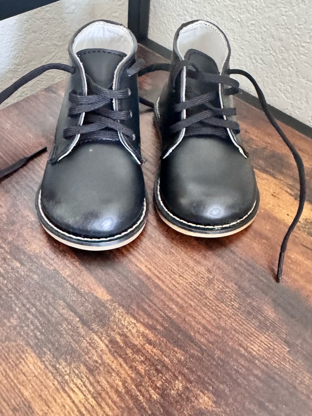 Kids Black Lace-Up Dress Shoes